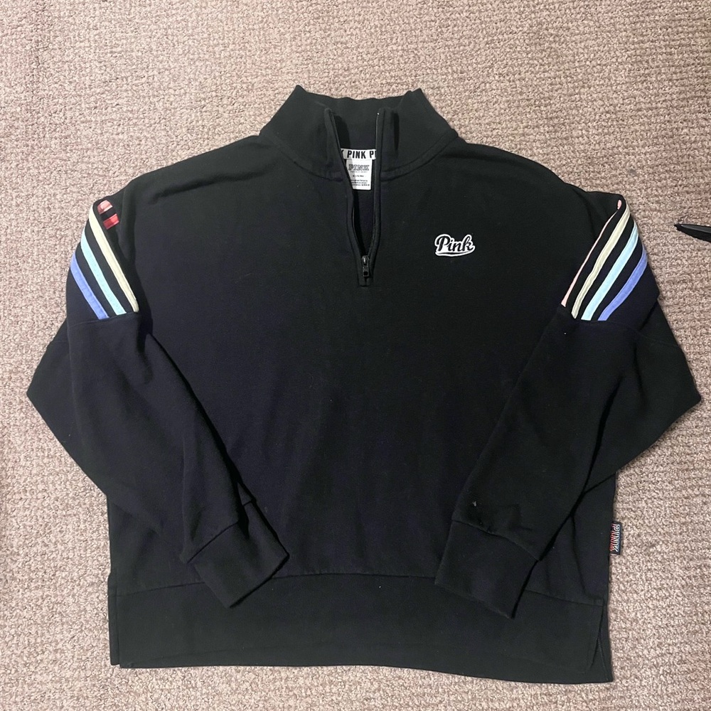 PINK Victoria's Secret Black Quarter-Zip Sweatshirt Size M